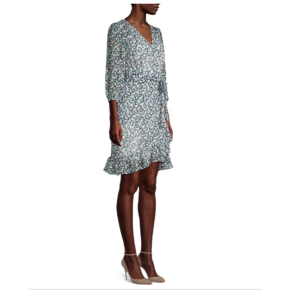 KARL LAGERFELD NWT Floral Long Sleeve V Neck Ruffle Hem Dress // 2 - Picture 3 of 12